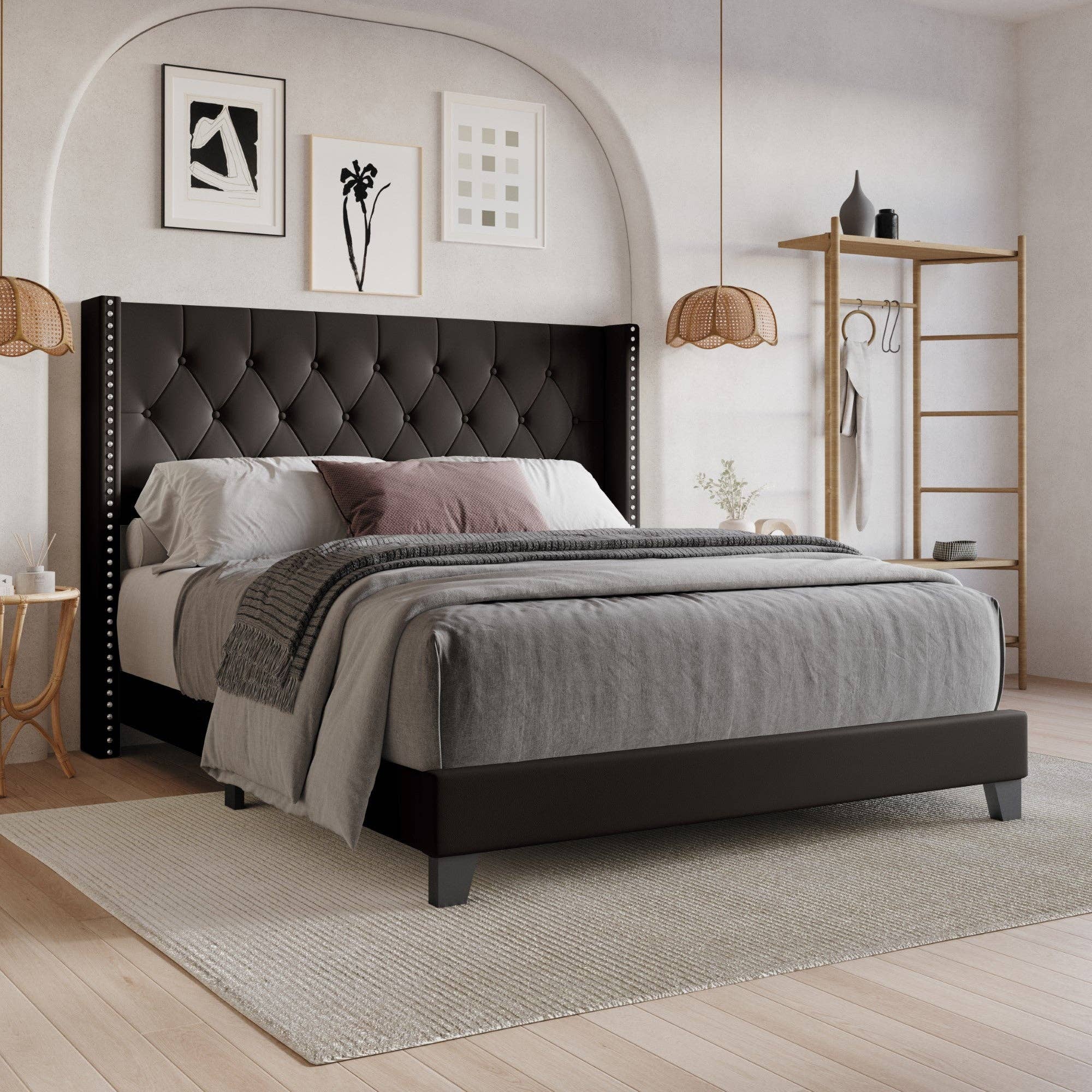 Home Design - Wholesale Bed - Homer Button-Tufted Wingback Upholstered Panel Bed Frame0