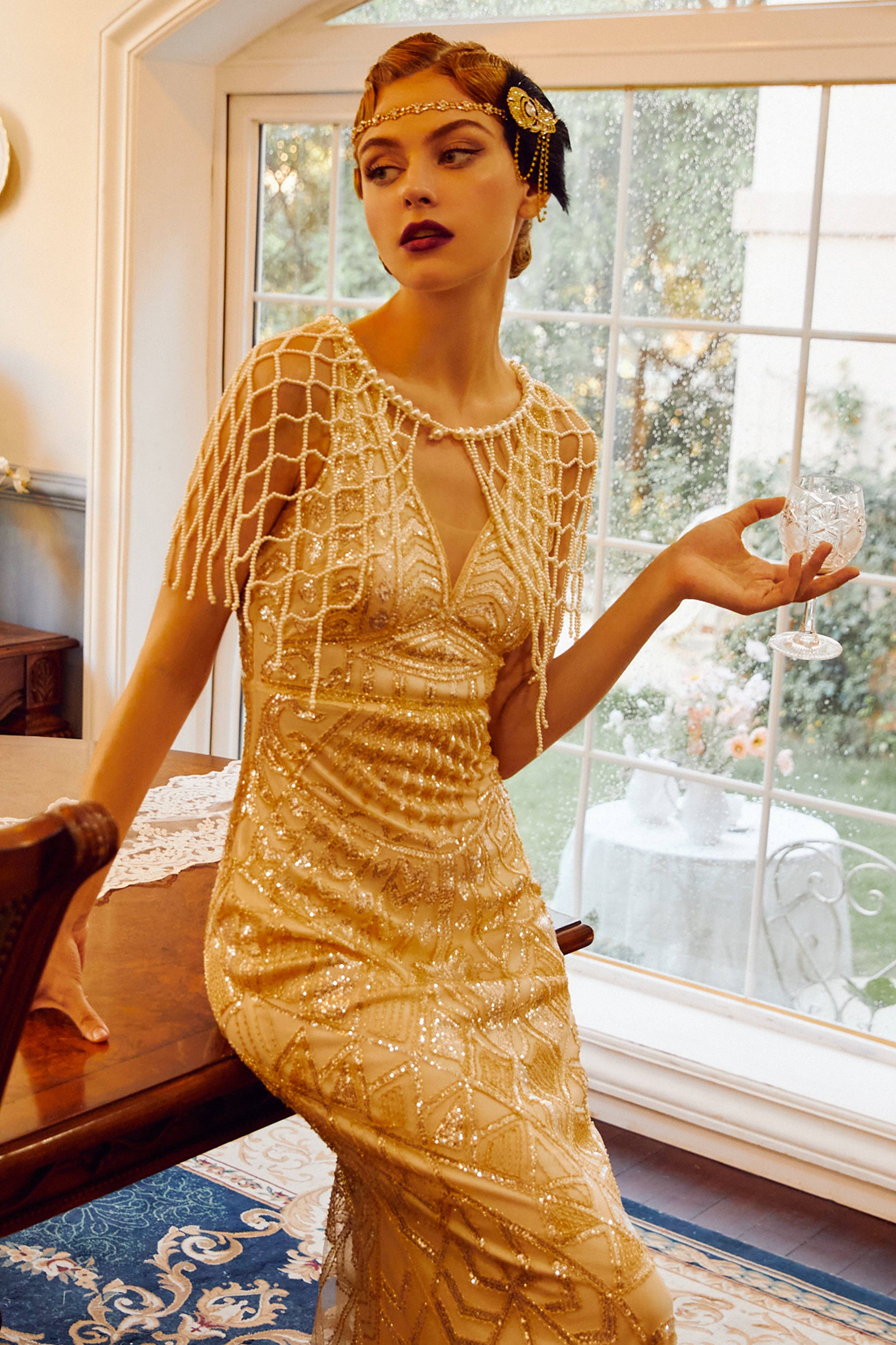 Cream Chic Pearl Tassel Fishnet Shawl for wholesale on Faire2