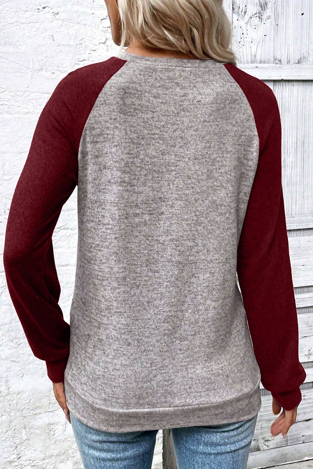 Red Dahlia Colorblock Raglan Long Sleeve T Shirt for wholesale on Faire1
