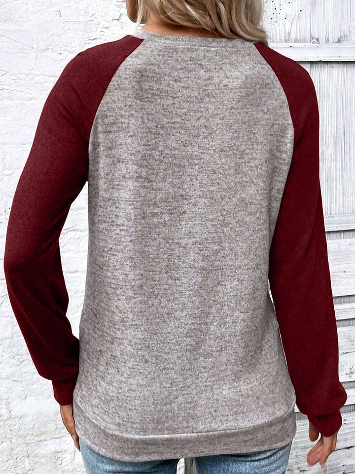 Red Dahlia Colorblock Raglan Long Sleeve T Shirt for wholesale on Faire1
