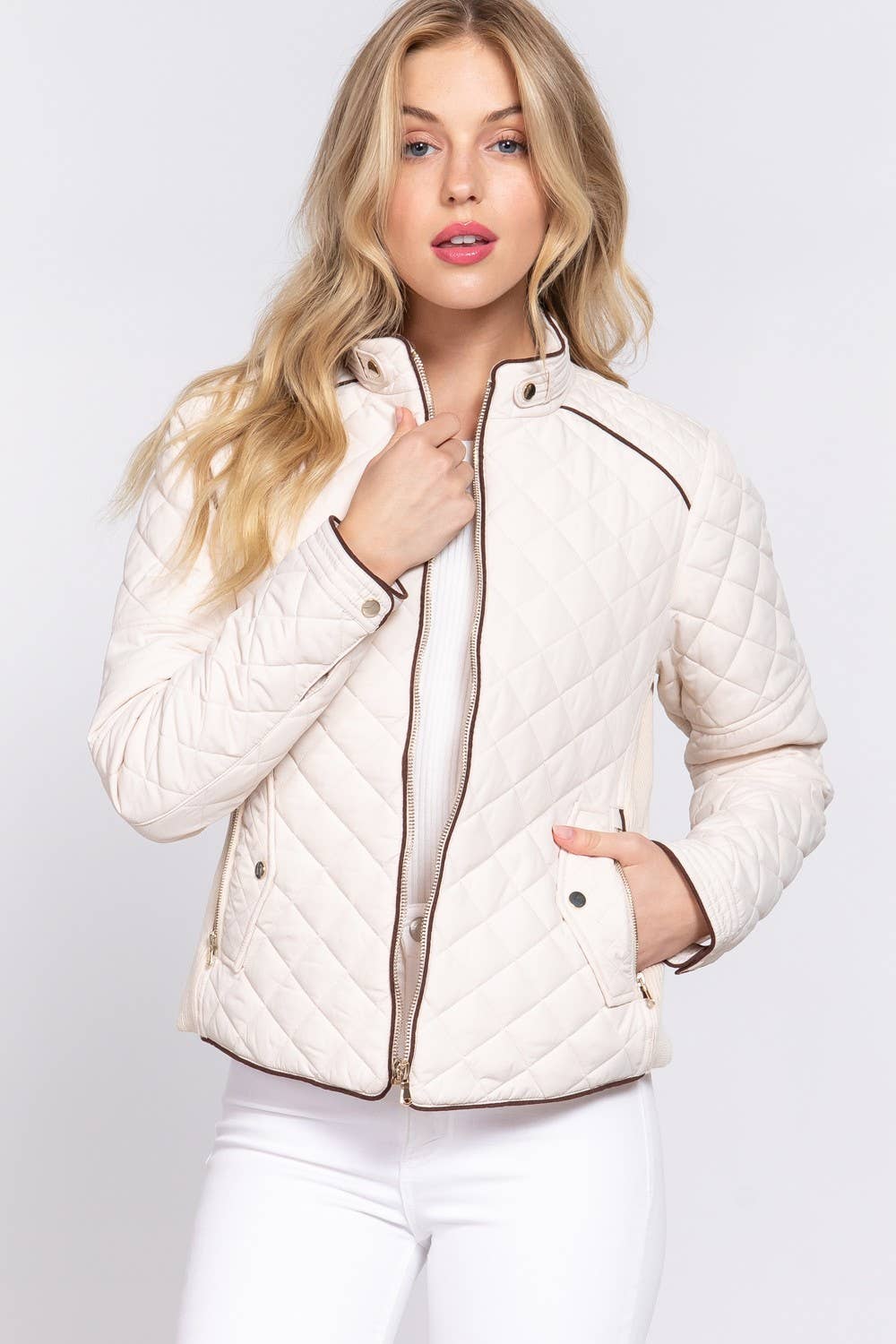 Vanilla Monkey - Wholesale Jacket - Women's - Suede Piping Detail Side Rib Quilted Padding Jacket4