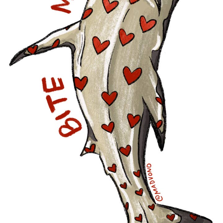 Sticker- Bite Me Heart Shark for wholesale by Madison Vermilya Art