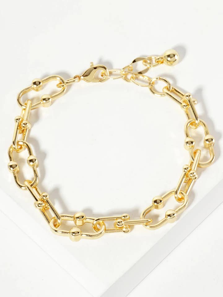 18K-Gold-Dipped 17mm Polished Center Ball Accent Brass Chain Bracelet for wholesale by Wild Honey