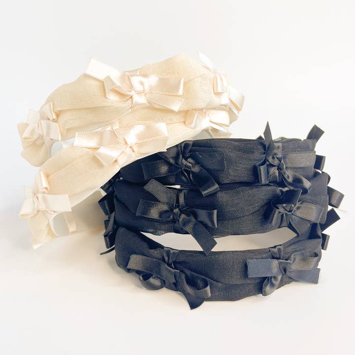 Satin Mini Bow Linen Headband for wholesale by Adorro