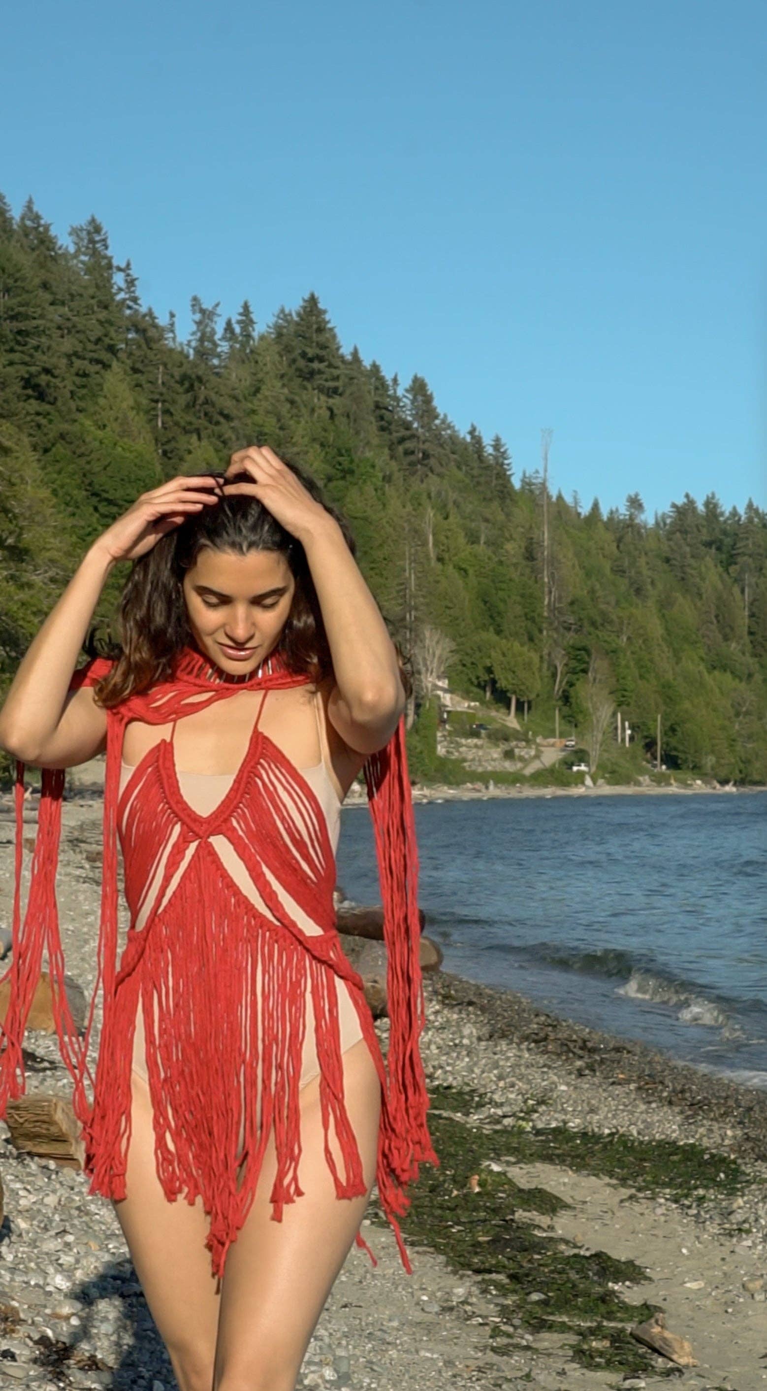 AstraWander – wholesale Swim cover-up – Women’s – Red Aphrodite Macrame Dress6
