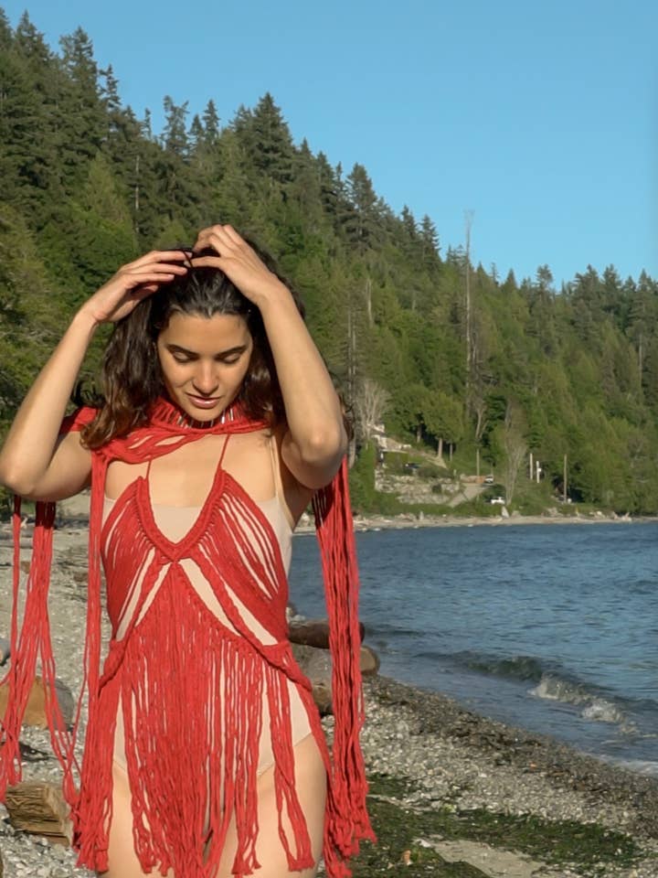 AstraWander – wholesale Swim cover-up – Women’s – Red Aphrodite Macrame Dress6