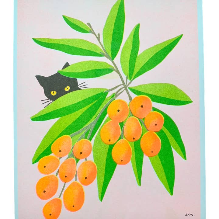 Risograph Print - 8.5x11" Momo in Loquats for wholesale by StitchPrism