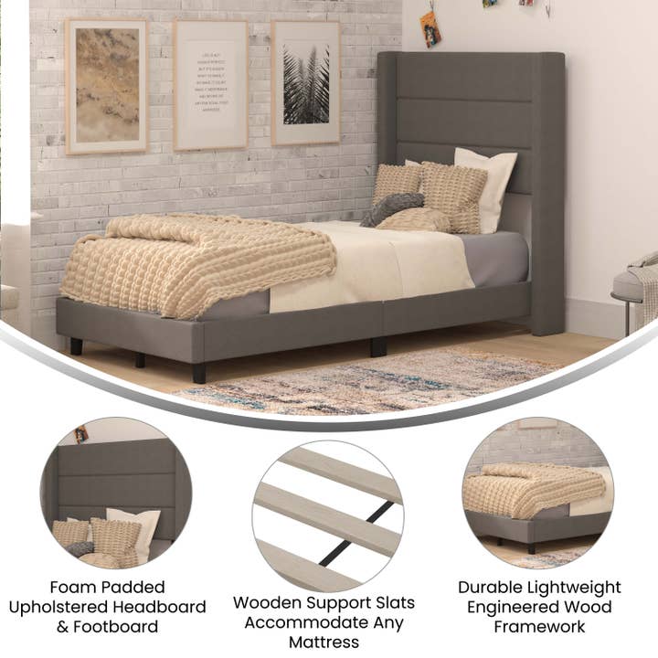 Charcoal Twin Platform Bed with Headboard for wholesale on Faire