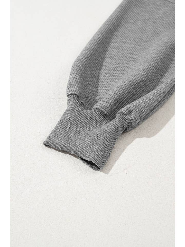 PRETTY BASH - Wholesale Knit Top - Women's - Waffle knit Bishop Sleeve Side Split Top4