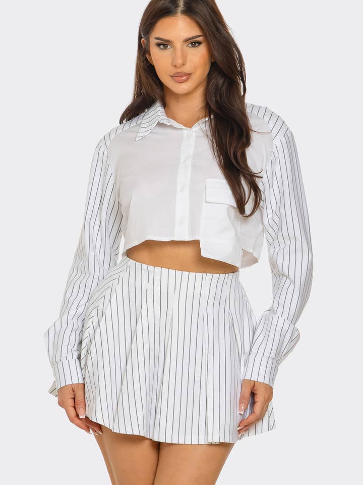 Julia by LoveJ - Wholesale Top & Skirt Set - Women's - Oversized Out Pocket Shirts Top And Skirt Set  0