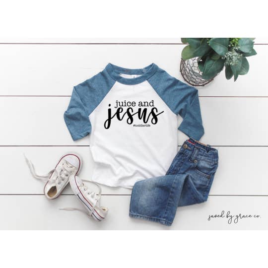 Camiseta infantil Juice and Jesus - Camisetas de beisebol por atacado de SBG Co.