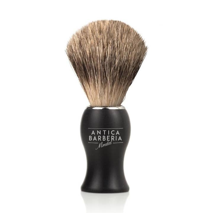 Panther Black Brushed Aluminum Lathering Brush with Best Badger Knot for wholesale by Antica Barberia Mondial