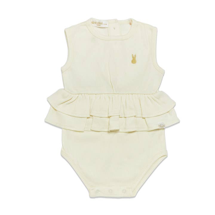 Organic Ruffle Waist Bunsuit- Sugar Cookie for wholesale by Kudaa