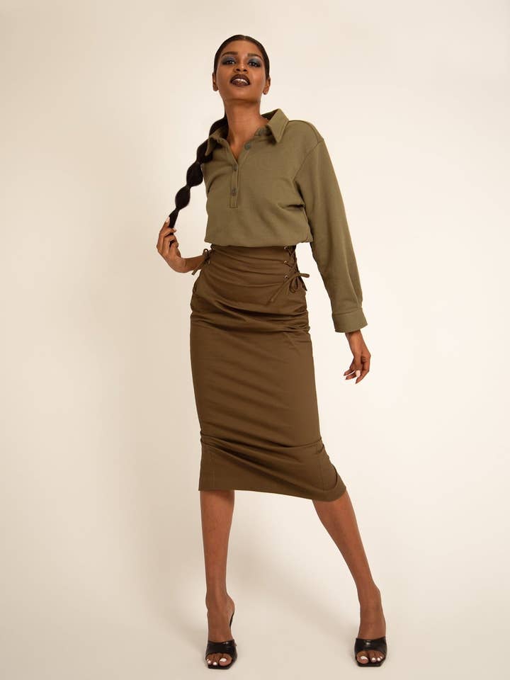 Olive Button Up Jumper for wholesale by ANULA