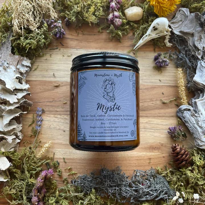 Mystic, 100% soy wax scented candle for wholesale by Moonstone and Myth