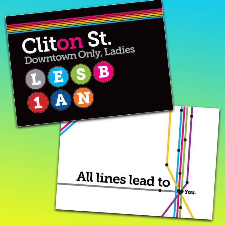 Peachy Kings / Kweer Cards – Cartão de saudação diária por atacado – Cartão de metrô lésbico da cidade de Nova York (Queer, LGBTQ)