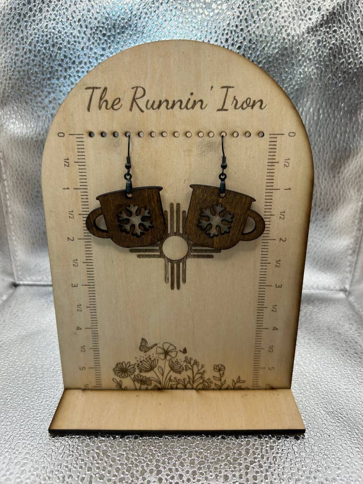 Wooden Hook Earrings - Coffee Cup Shape for wholesale by The Runnin Iron