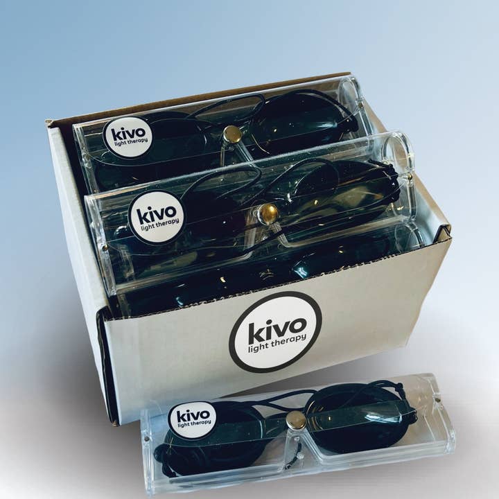 Commercial : Boîte de 10 lunettes de luminothérapie pour la vente par Kivo Red Light Therapy
