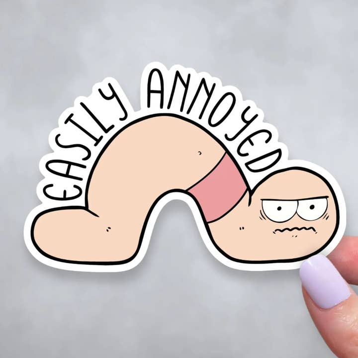 Adesivo in Vinile di Verme Solitario, Antisociale e Facilmente Irritabile per la vendita all'ingrosso da parte di Sticky Martian