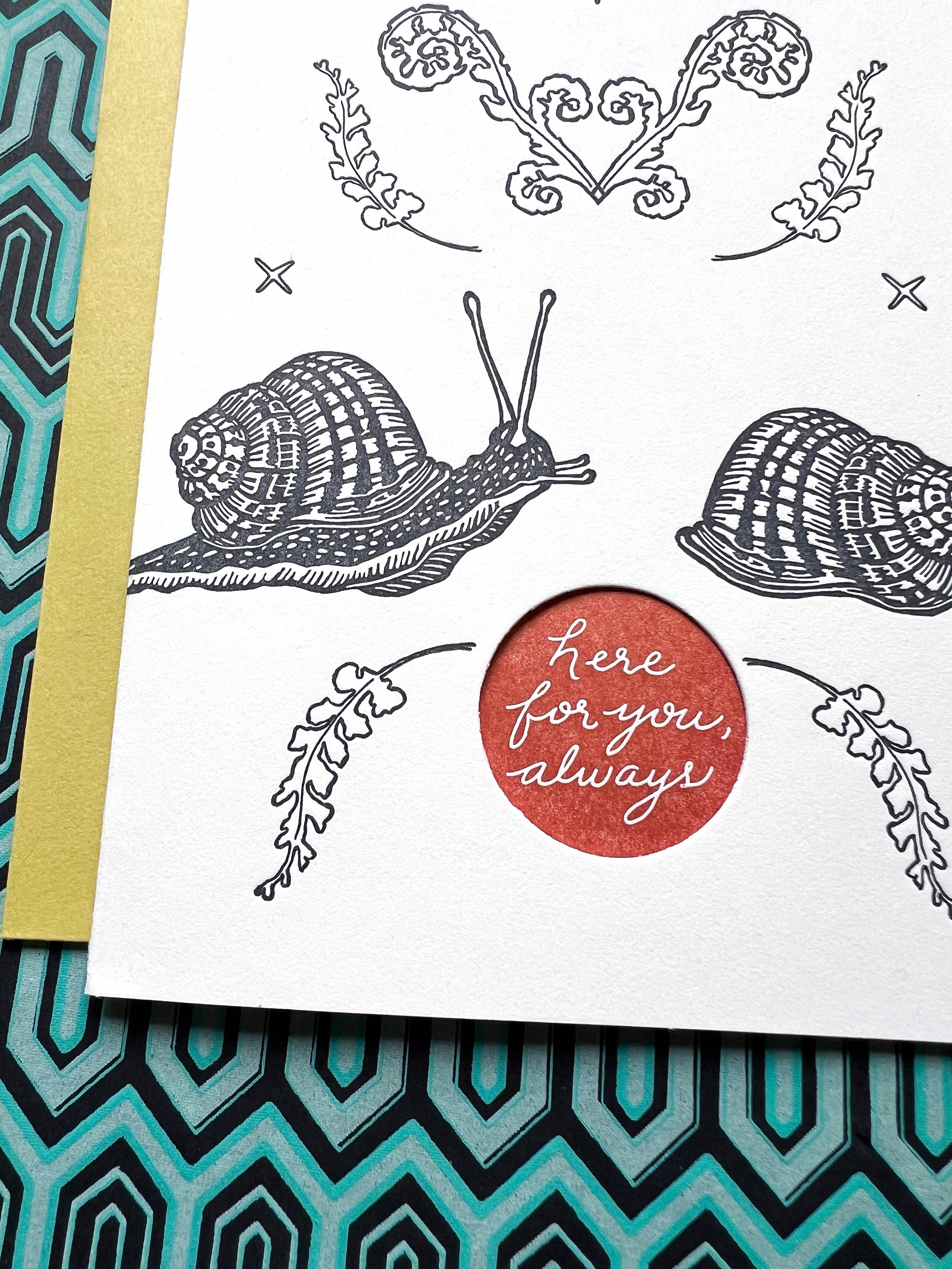 Blackbird Letterpress – wholesale Love card – here for you always snail card A23