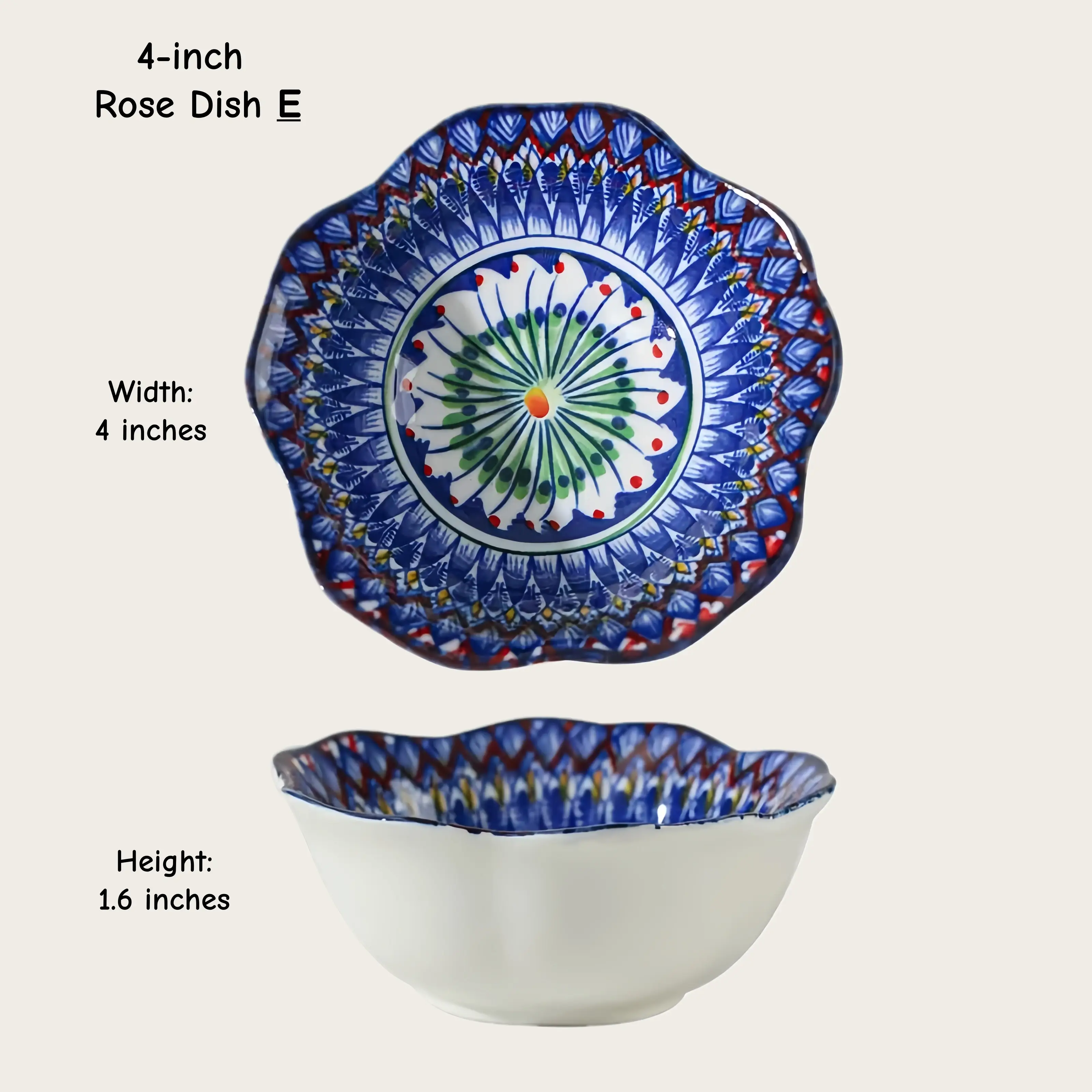 Otterware - Vente Bols à condiments/sauces - Bols en céramique hexagonaux et roses marocains (10 cm)4