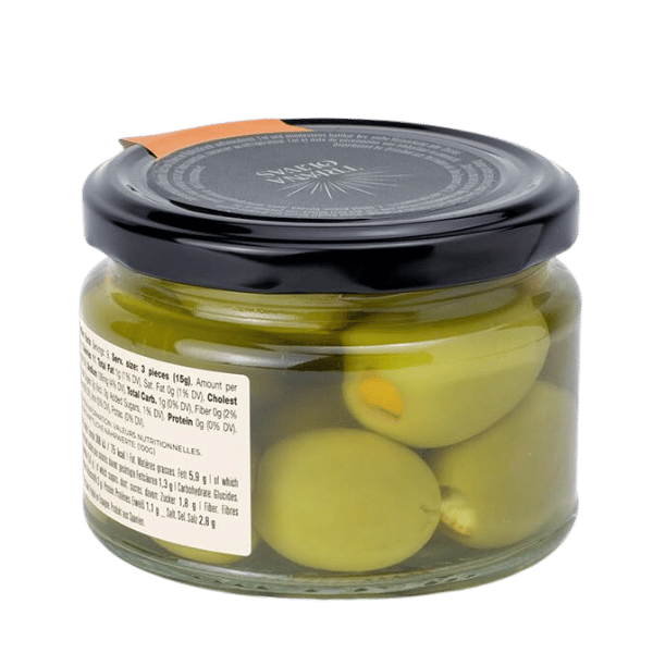 The French Farm - Wholesale Olives - Triana Olivas Orange stuffed Gordal Olives 9.88oz1