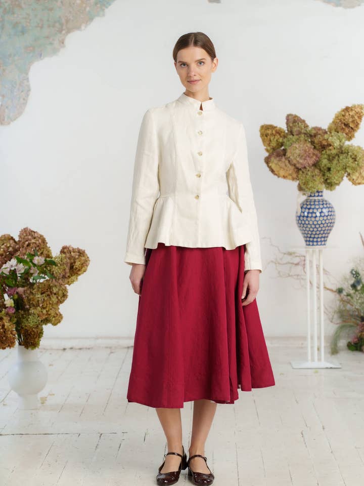 Peplum Jacket, Twill Linen, Milky Herringbone for wholesale on Faire5