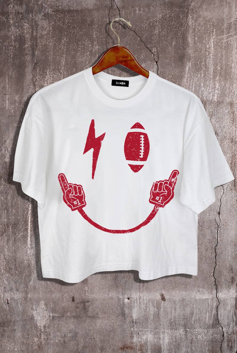 2&moon – wholesale Screen printed t-shirt – Women′s – Giving Football Game Day  Red Graphic Crop Tee0
