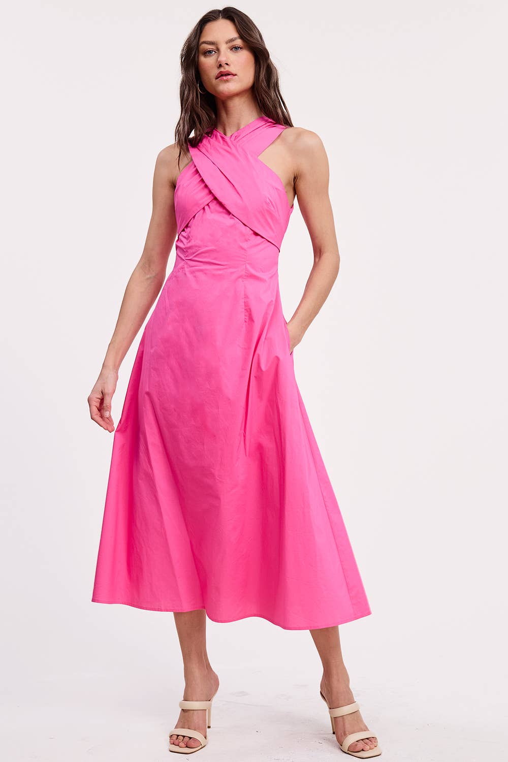 Ultramarine - Wholesale Dress - Women's - Halter Neck Solid Midi Dress