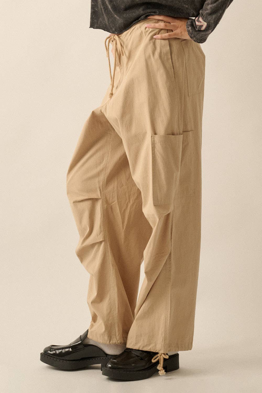 Promesa USA - Wholesale Pants - Women's - Solid Drawstring Side Pocket Cargo Pants3
