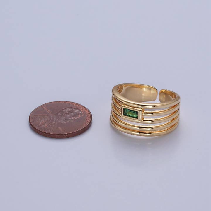 Aim Eternal - Venta al por mayor Anillo con gemas - Anillo ajustable de múltiples bandas doradas con piedra cúbica verde O2284