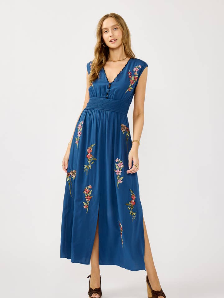 Floral Scalloped Embroidered Maxi Dress for wholesale by Lovestitch