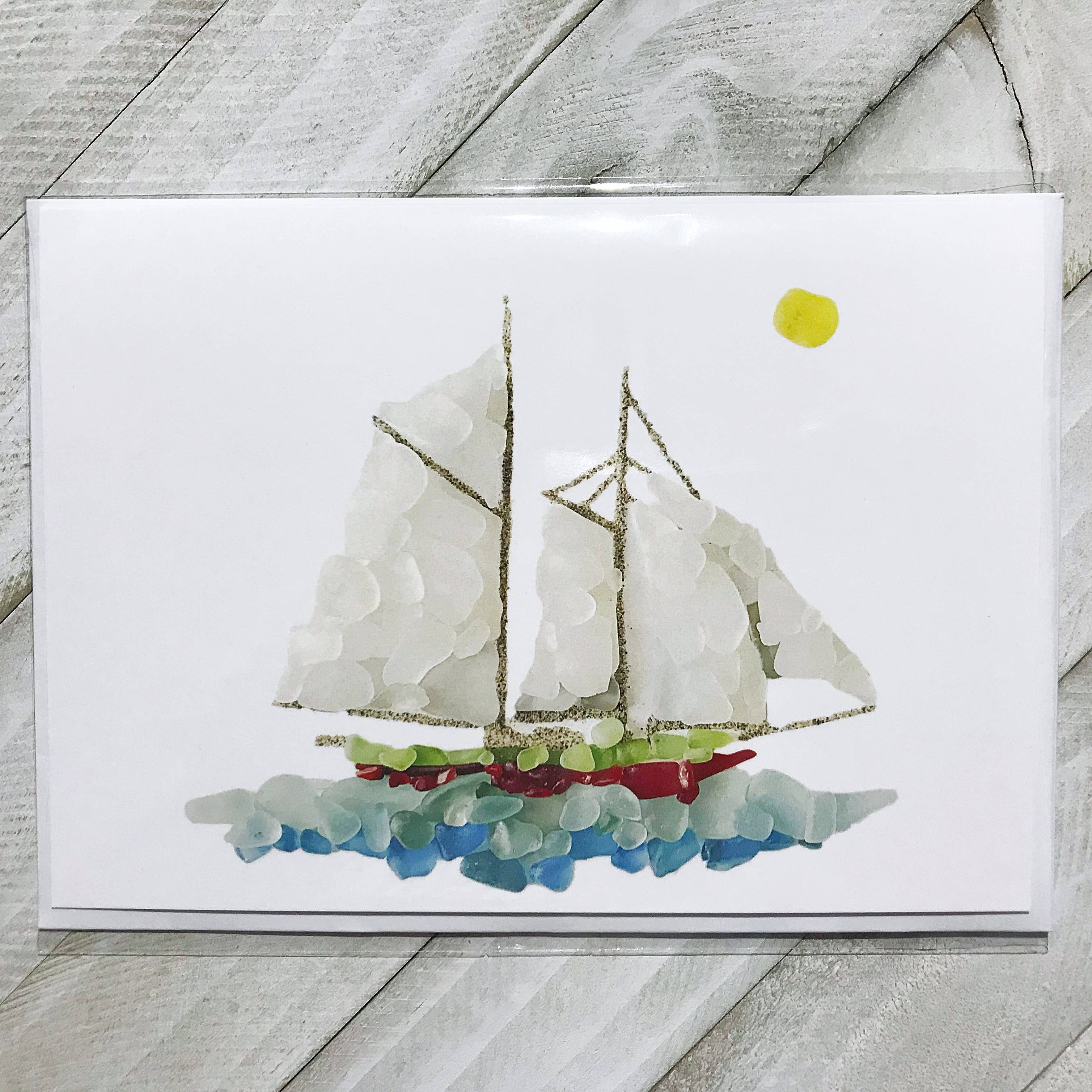 notecard blank greeting card Sea Glass greeting card Birthday card printed card sea glass art 5x7 sailboat sailboat greeting card