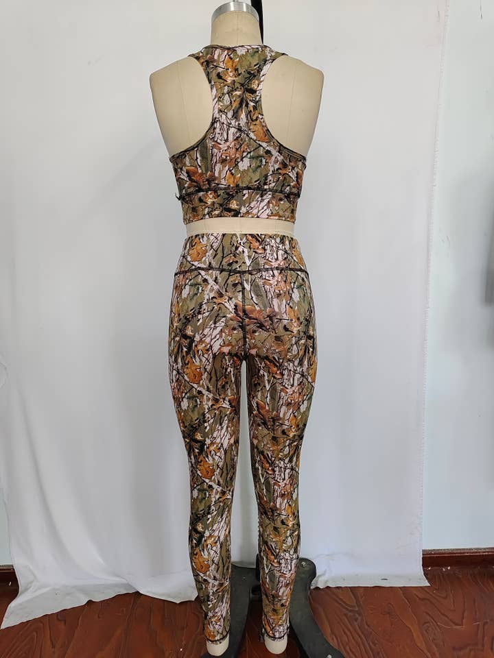 Aier Wholesale - Wholesale Activewear Set - Women's - Adult Women Camo Leaves Vest Top Pants Yogo Sports Clothes Sets