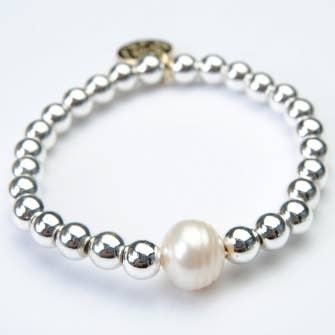 6mm zilveren en parel grote rock armband voor wholesale door Wendy Perry Designs