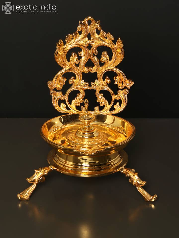 12" Lamp with Stand | Brass with 24 Karat Gold Plating for wholesale by Exotic India Art