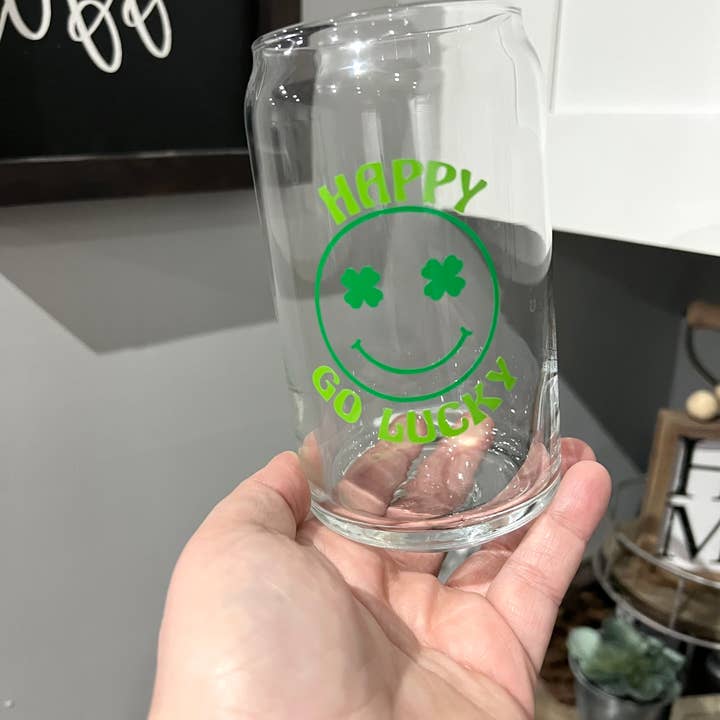 Happy Go Lucky | St. Patricks Day | 20 Ounce Beer Can Glass for wholesale by Boho Sips