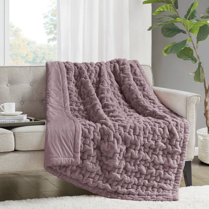 Olliix - Wholesale Throw Blanket - Ruched 50x60" Throw Blanket, Purple