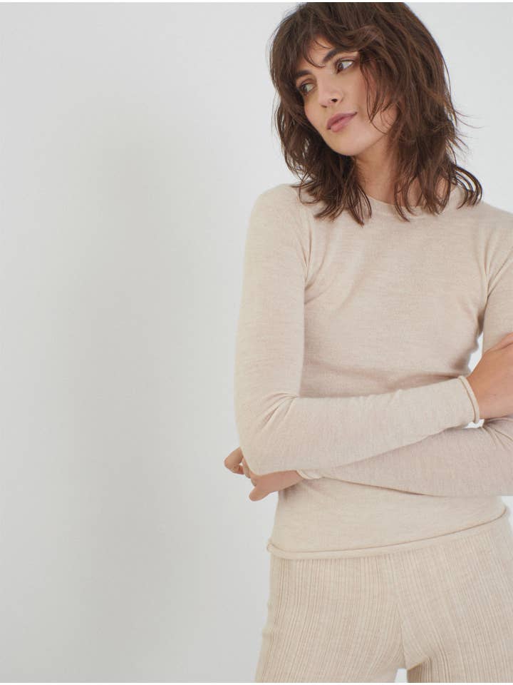 Beige RITA extra-fine cashmere knitted pullover for wholesale on Faire