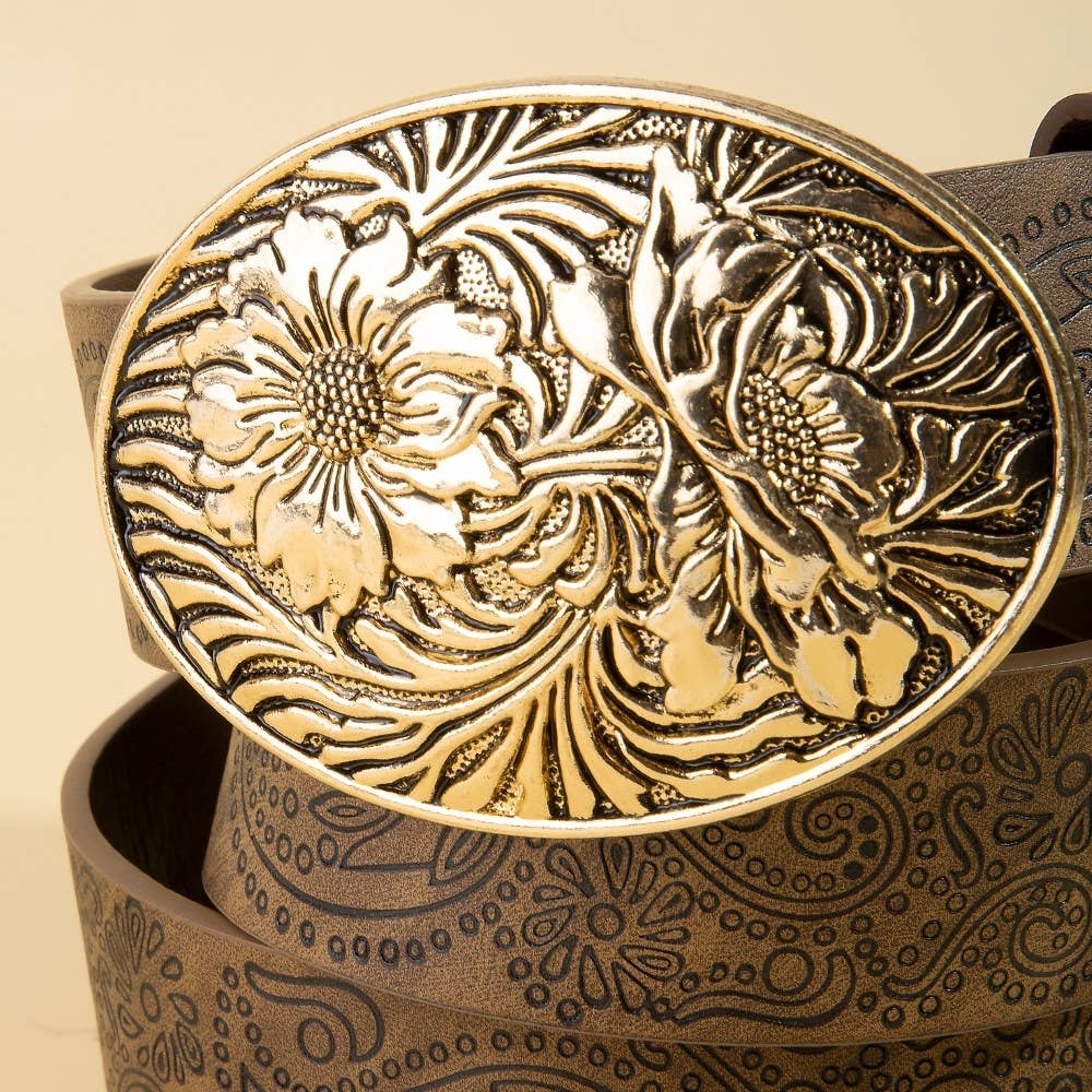 Anarchy Street – Großhandel Gürtel – Damen – Florale Schnalle Paisleymuster Veganer Ledergürtel3