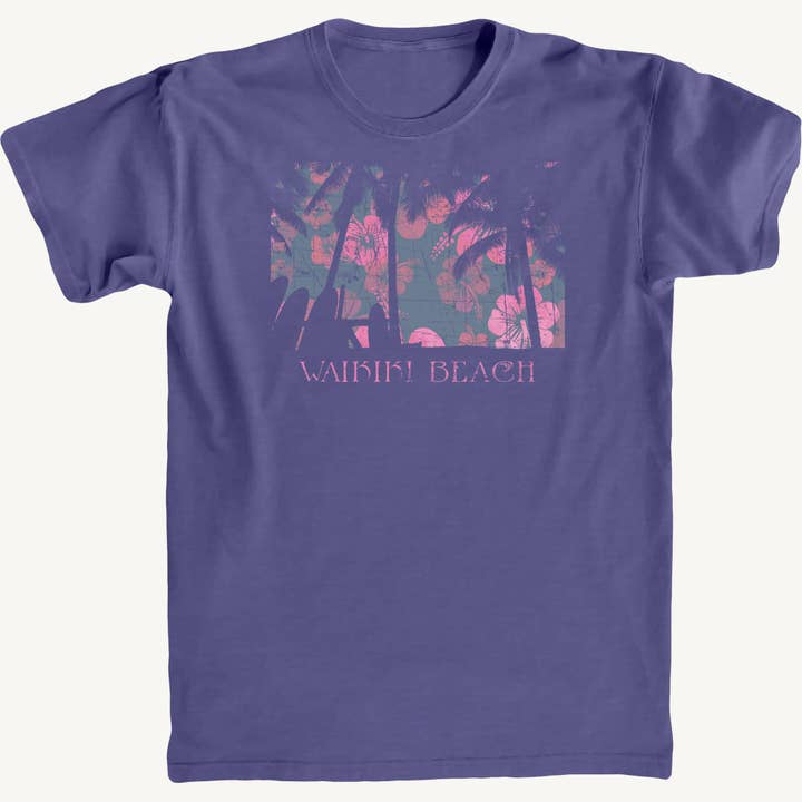 Waikiki Beach Purples Premium Tee for wholesale by Salt Water Colours