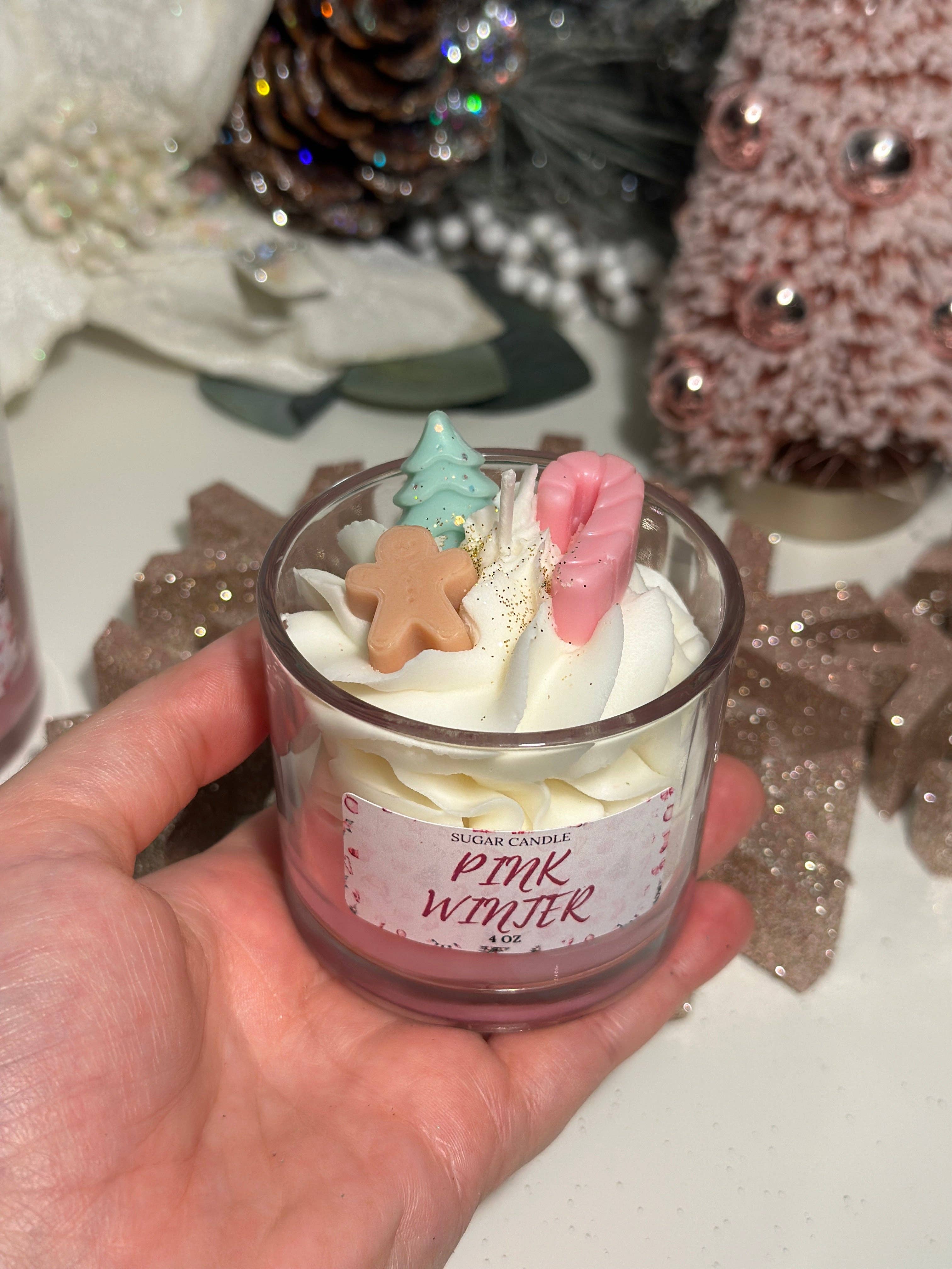 Sugar Candle - Wholesale Jar/Filled Candle - Pink Winter Candle: Soy Wax, Handmade, Gift & Retail Ready0