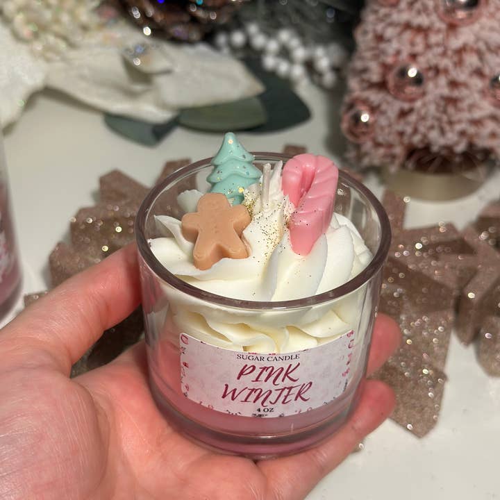 Sugar Candle - Wholesale Jar/Filled Candle - Pink Winter Candle: Soy Wax, Handmade, Gift & Retail Ready