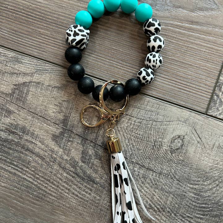 JILLIAN INK LLC - Wholesale Keychain Bracelet - Western Style Wristlet Keychain in Pink or Teal Cow