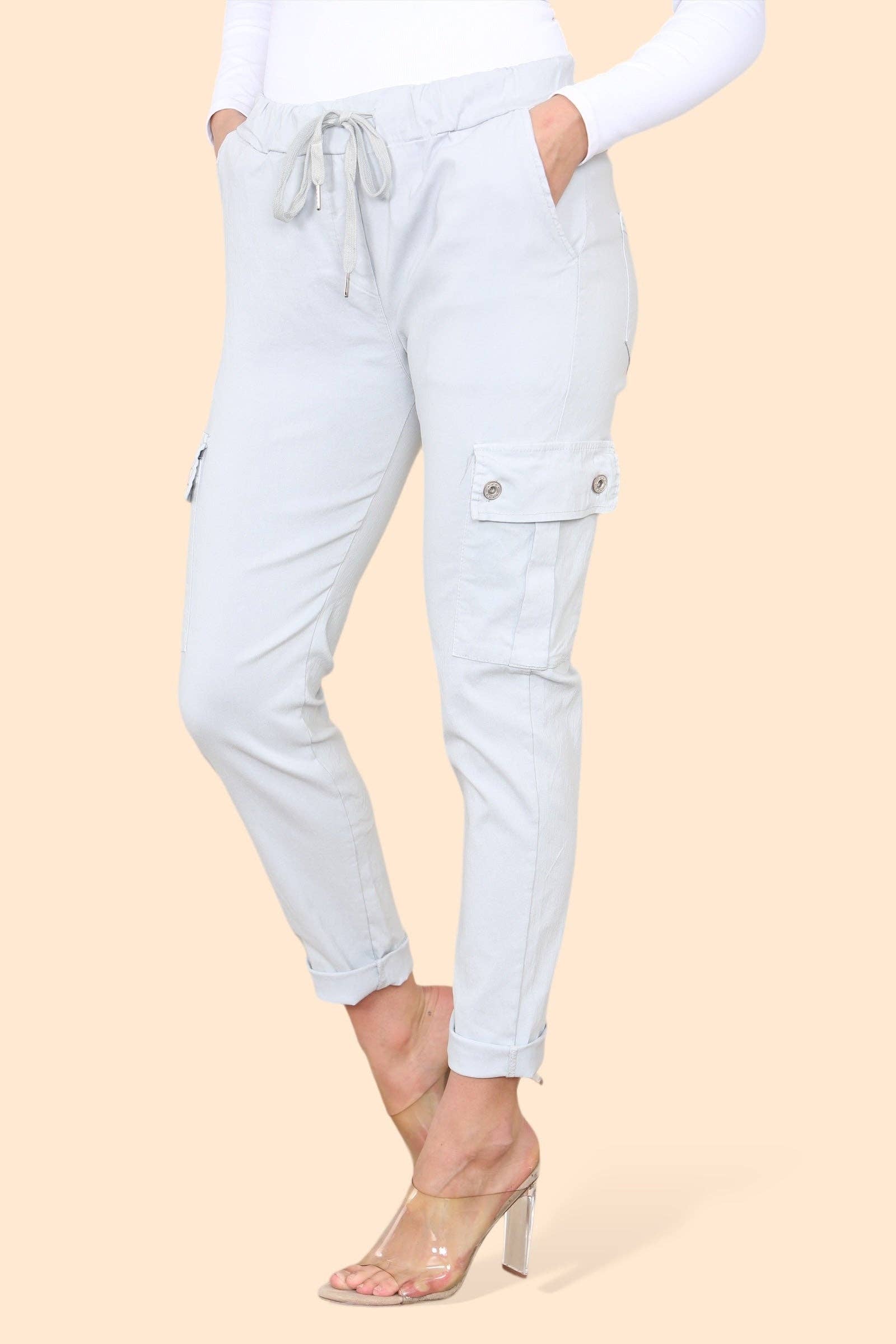 Kurt Muller – wholesale Pants – Women's – Plain Cargo Stud Pocket Bi-Stretch Magic Trousers47