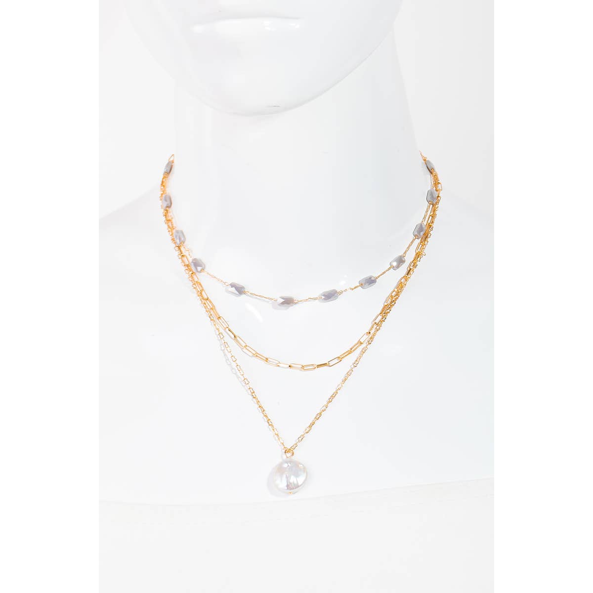 The Looks by Fame Accessories - Wholesale Jewelry Set - Pearly Disc Layered Chain Necklace Set2