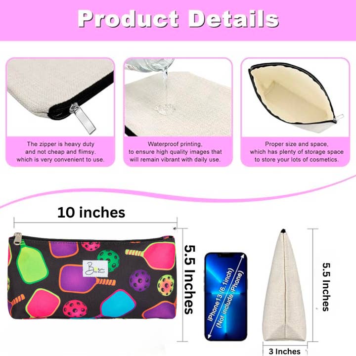 Born to Rally - Wholesale Makeup/Cosmetic Bag - Pickleball Cosmetic Bag - Black