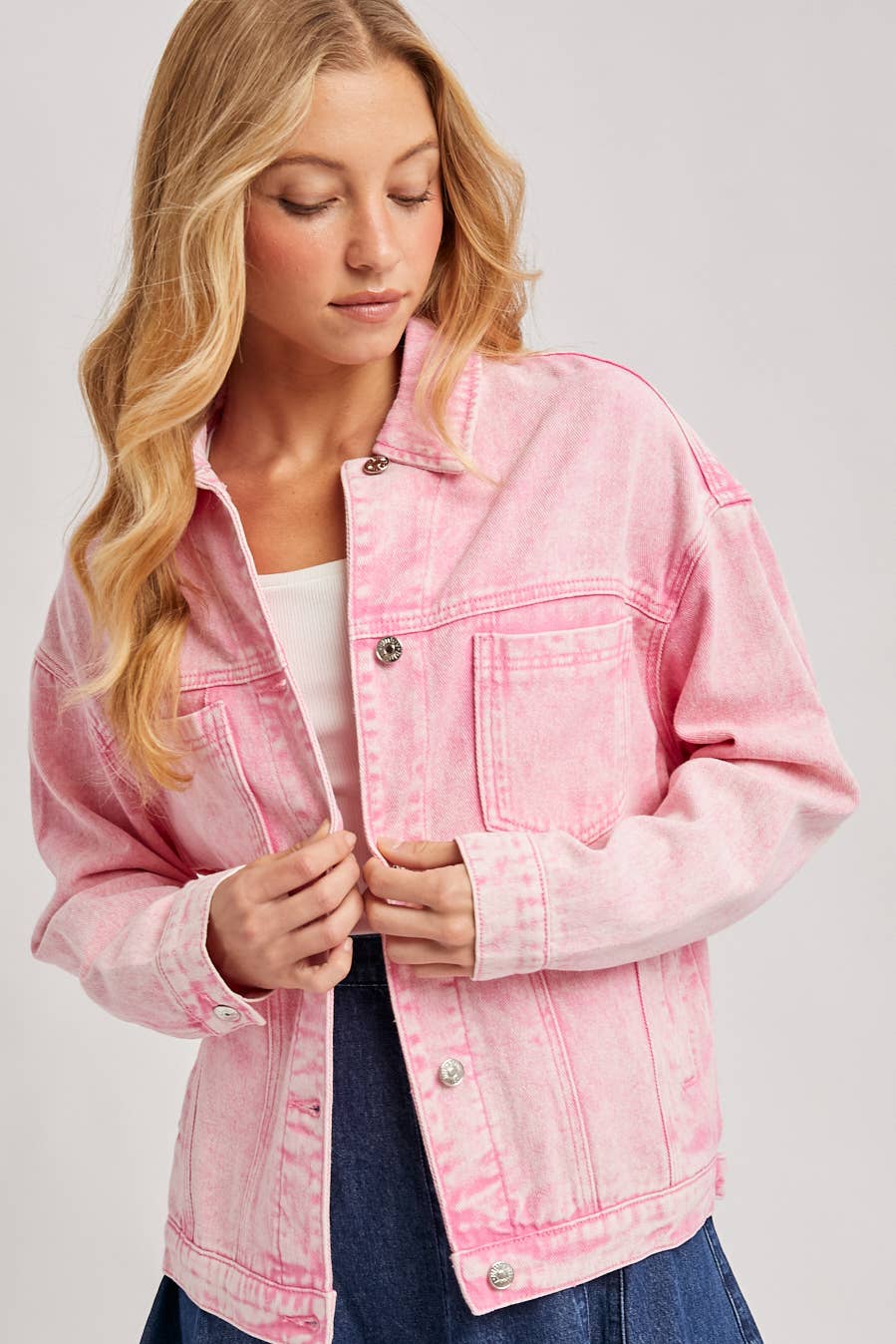 Bluivy - Venta al por mayor Cazadora vaquera - Mujer - Chaqueta oversized de mezclilla con botones30