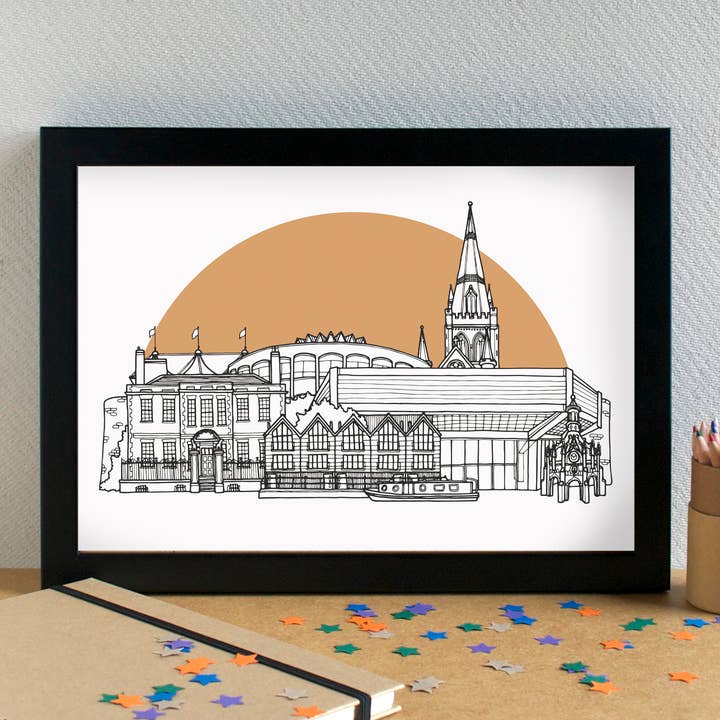 Chichester Skyline Landmarks Art Print - unframed for wholesale by Becka Griffin Illustration