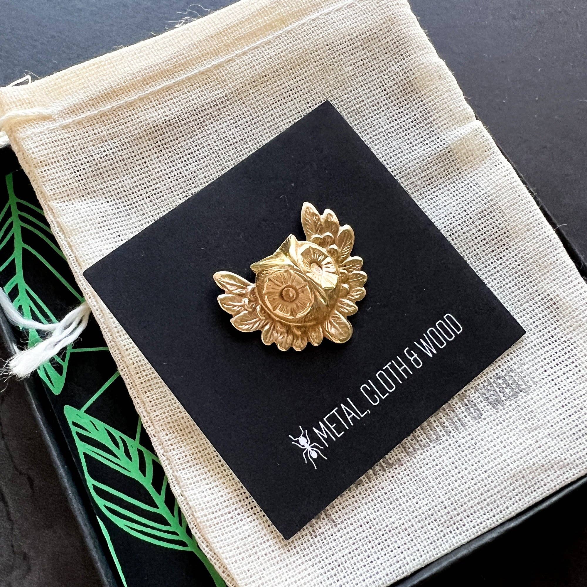 Metal Cloth & Wood - Wholesale Brooch - Brass Owl Lapel Pin or Brooch0